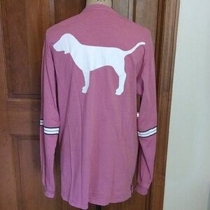 PINK Victoria's Secret Pink and White Dog Silhouette Top, VGUC